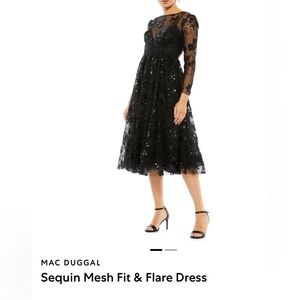 Mac Duggsl Sequin Mesh Fit & Flare Dress